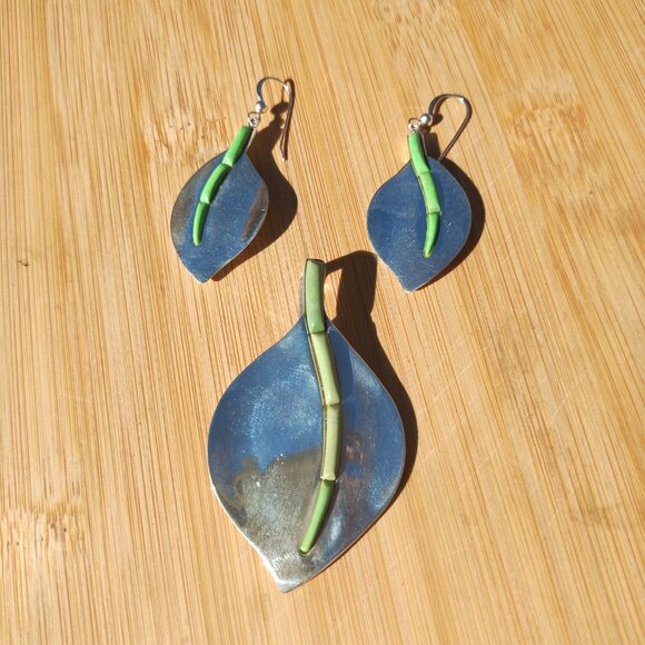 Jay King DTR 925 Sterling Silver green turquoise inlay earrings pendant - Picture 8 of 10